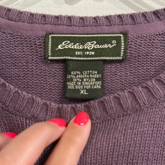 Eddie Bauer Cotton ANGORA Rabbit Hair Nylon Sweater XL Purple Crewneck Pullover - Picture 2 of 10